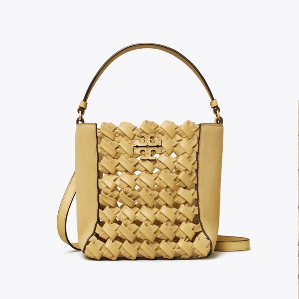 Tory Burch McGraw Woven Embossed Small Bucket Bag